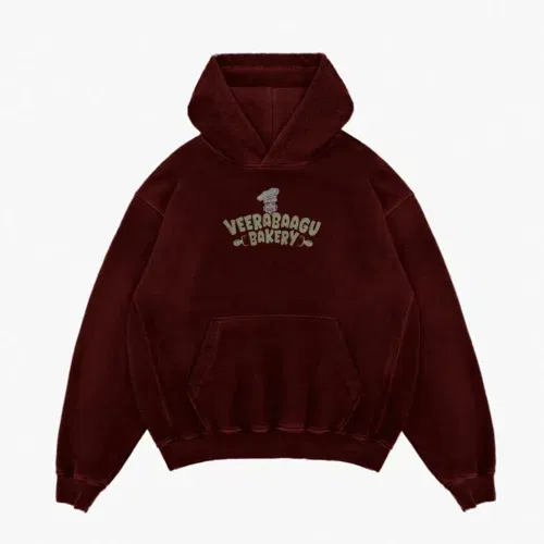 Veerabaagu bakery men/unisex acid wash hoodie in maroon color