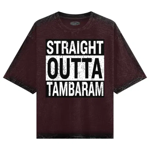 Straight outta tambaram men/unisex acid wash oversized t-shirt in maroon color