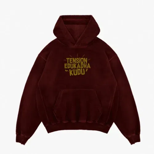 Tension edukadha kudu men/unisex acid wash hoodie in maroon color
