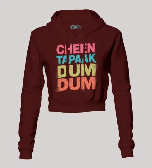 Cheen tapaak dum dum women's crop hoodies in maroon color