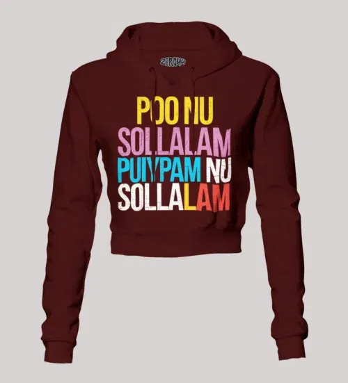 Poo nu sollalam women's crop hoodies in maroon color