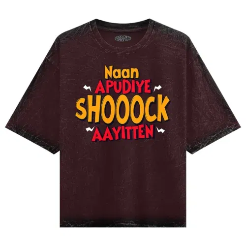 Naan apudiye shoooock aayitten men/unisex acid wash oversized t-shirt in maroon color