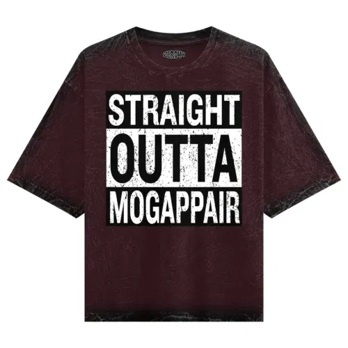 Straight outta mogappair men/unisex acid wash oversized t-shirt in maroon color
