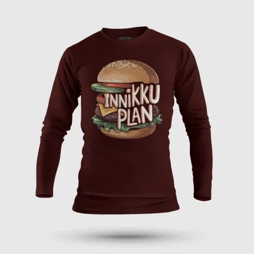 Innikki plan - burger men/unisex long sleeve t-shirt in maroon color