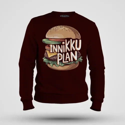 Innikki plan - burger men/unisex sweatshirt in maroon color