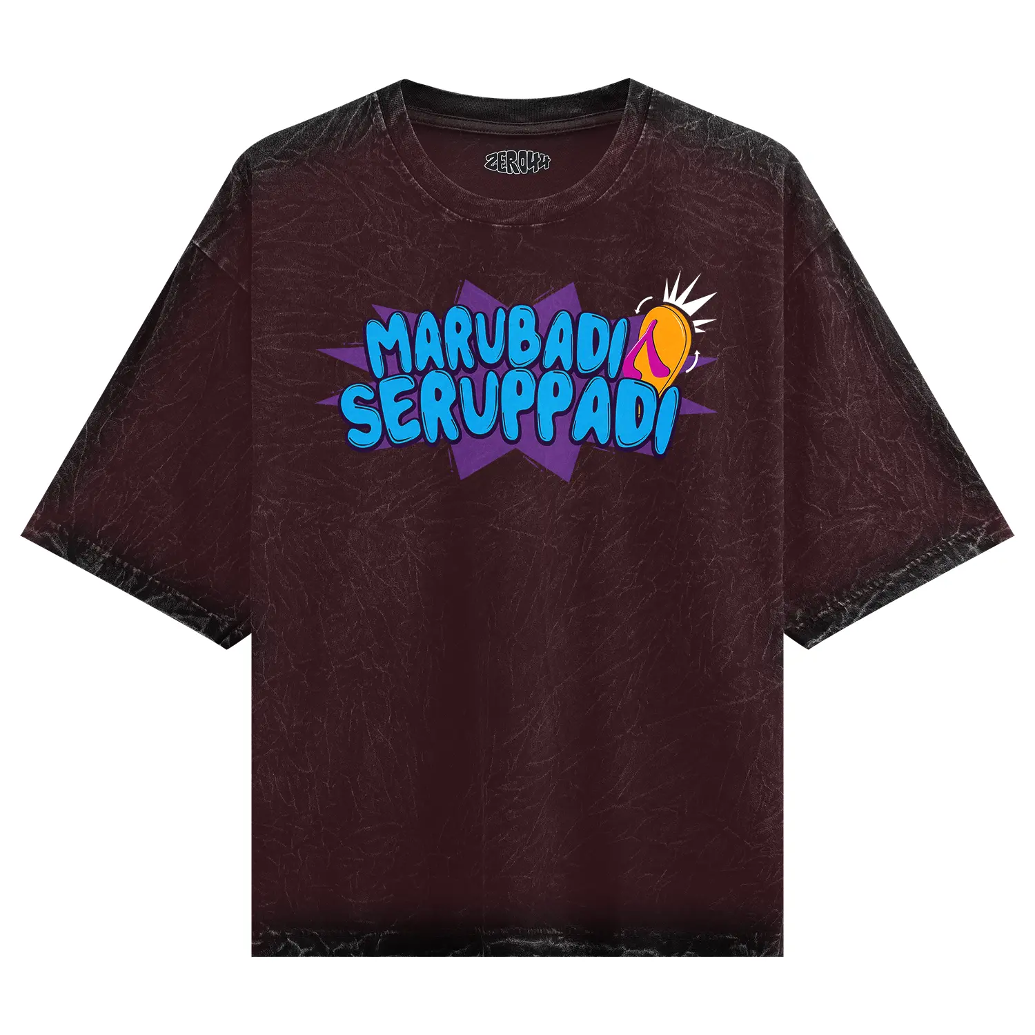 Marubadi Seruppadi Men/Unisex Acid Wash Oversized T-Shirt in Maroon Color