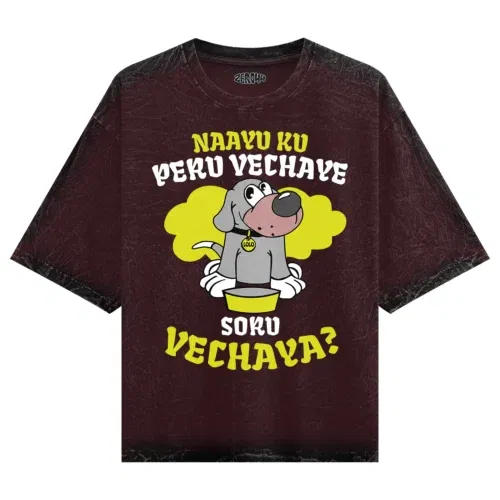 Naayu ku peru vachaye soru vachaye men/unisex acid wash oversized t-shirt in maroon color