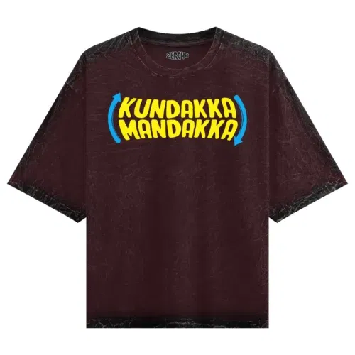 Kundakka mandakka men/unisex acid wash oversized t-shirt in maroon color