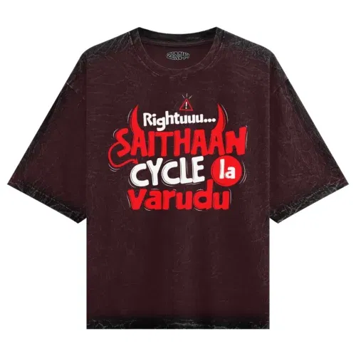 Rightuuu.. Saithaan cycle la varudhu men/unisex acid wash oversized t-shirt in maroon color