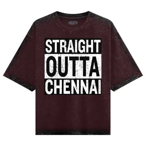 Straight outta chennai men/unisex acid wash oversized t-shirt in maroon color