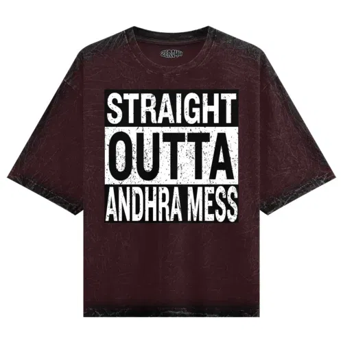 Straight outta andhra mess men/unisex acid wash oversized t-shirt in maroon color