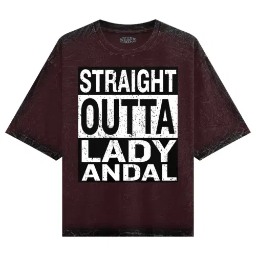 Straight outta lady andal men/unisex acid wash oversized t-shirt in maroon color