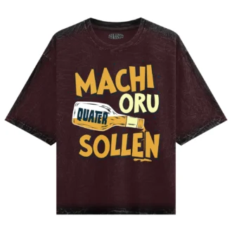 Machi Oru Quater Sollen Men/Unisex Acid Wash Oversized T-Shirt in Maroon Color