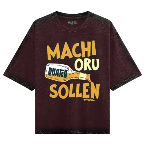 Machi oru quater sollen men/unisex acid wash oversized t-shirt in maroon color