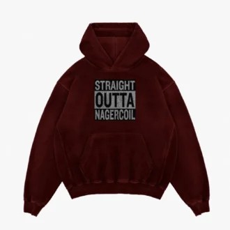 Straight Outta Nagercoil Men/Unisex Acid Wash Hoodie in Maroon Color