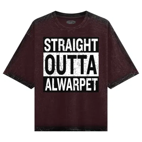 Straight outta alwarpet men/unisex acid wash oversized t-shirt in maroon color