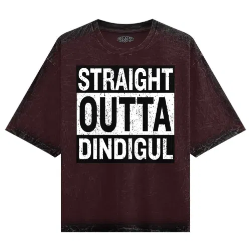 Straight outta dindigul men/unisex acid wash oversized t-shirt in maroon color