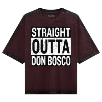 Straight Outta Don Bosco Men/Unisex Acid Wash Oversized T-Shirt in Maroon Color