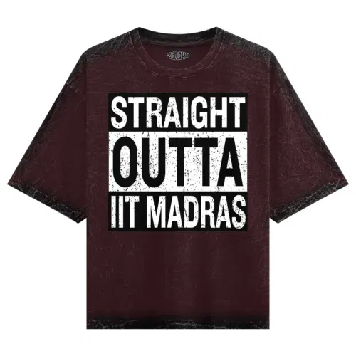 Straight outta iit madras men/unisex acid wash oversized t-shirt in maroon color