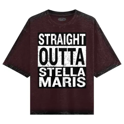 Straight outta stella maris men/unisex acid wash oversized t-shirt in maroon color
