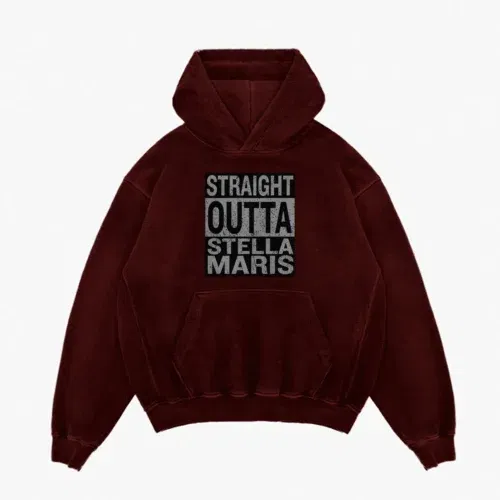 Straight outta stella maris men/unisex acid wash hoodie in maroon color