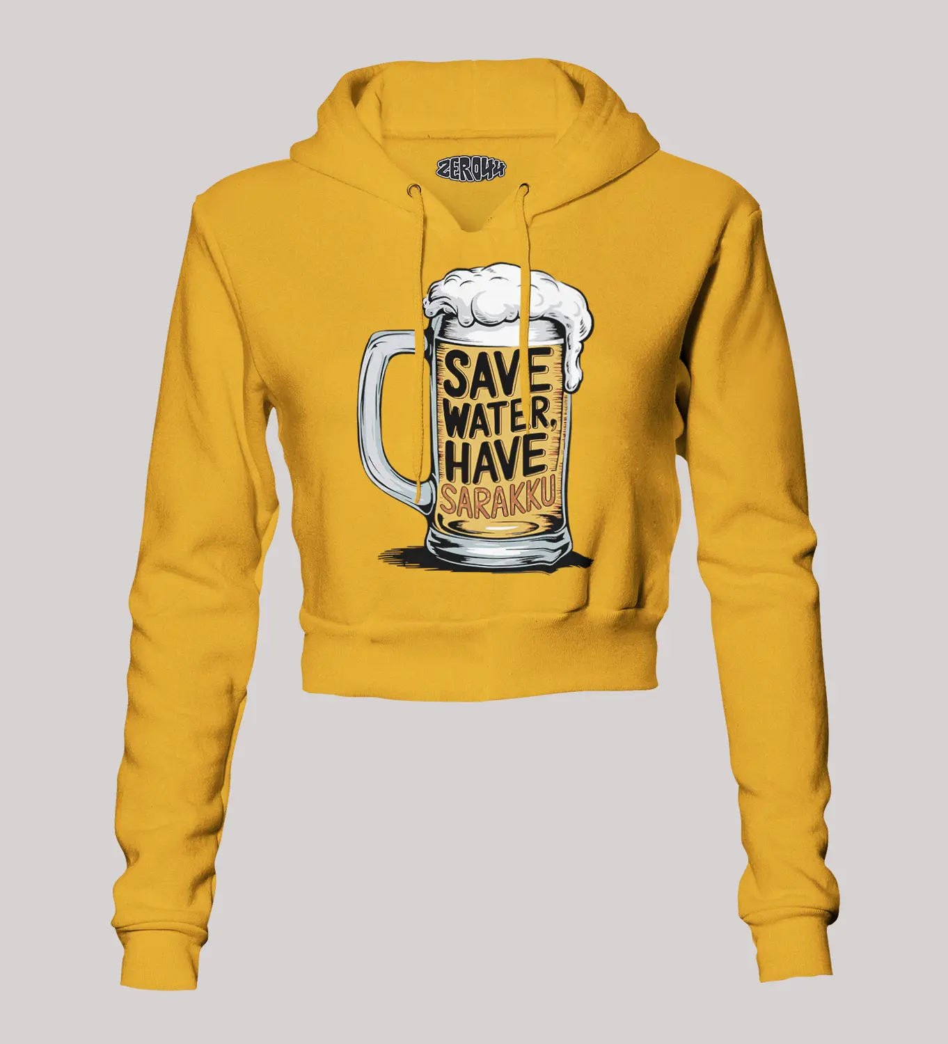 Save Water And Have Sarakku Women's Crop Hoodies in Mustard Yellow Color