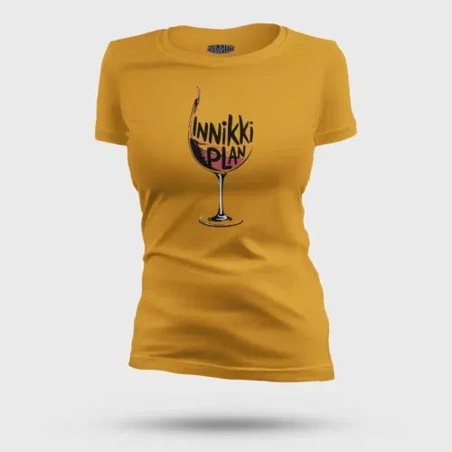 Innikki plan - wine women's t-shirt in mustard yellow color