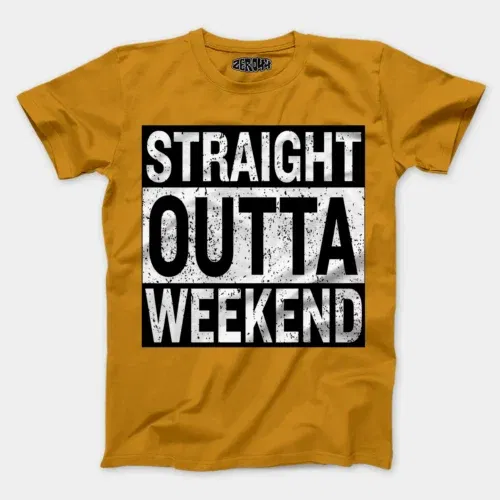 Straight outta weekend men/unisex t-shirt in mustard yellow color