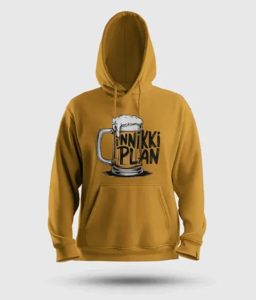 Inniki plan - beer men/unisex hoodie in mustard yellow color