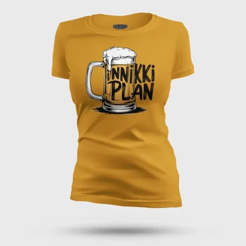 Inniki plan - beer women's t-shirt in mustard yellow color