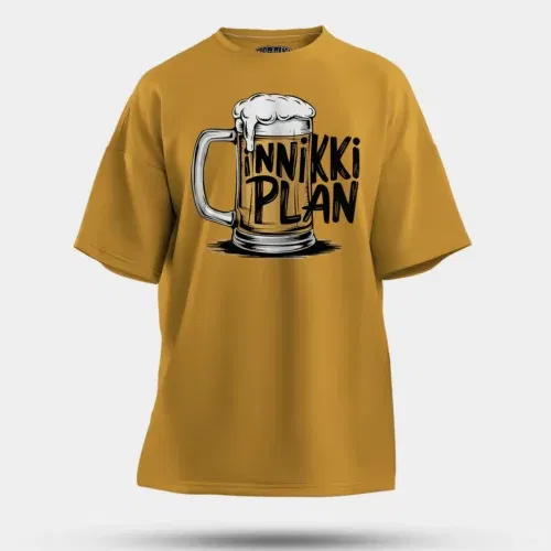 Inniki plan - beer men/unisex oversized t-shirt in mustard yellow color