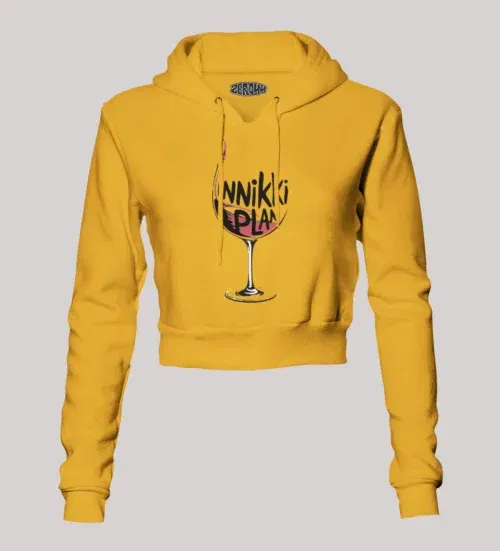 Innikki plan - wine women's crop hoodies in mustard yellow color