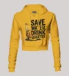 Save Water Drink Quarter Women's Crop Hoodies in Mustard Yellow Color