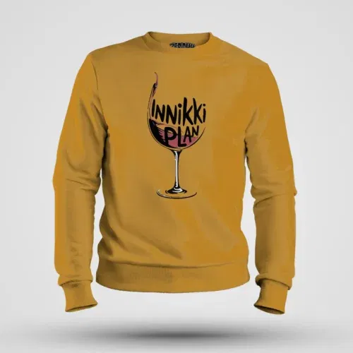 Innikki plan - wine men/unisex sweatshirt in mustard yellow color