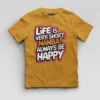 Life Is Very Short Nanba Boys Round Neck T-Shirt in Mustard Yellow Color