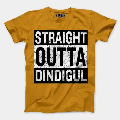 Straight outta dindigul men/unisex t-shirt in mustard yellow color