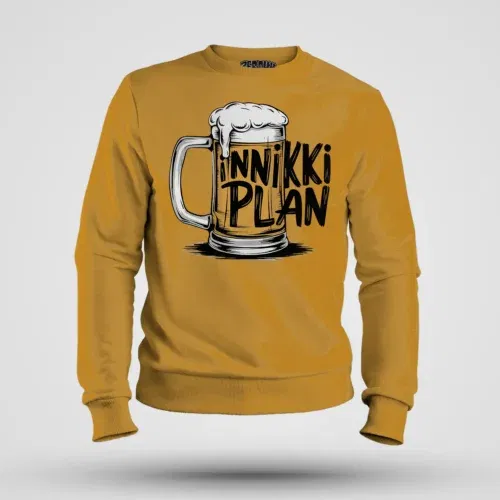 Inniki plan - beer men/unisex sweatshirt in mustard yellow color