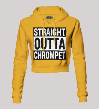 Straight Outta Chrompet Women's Crop Hoodies in Mustard Yellow Color