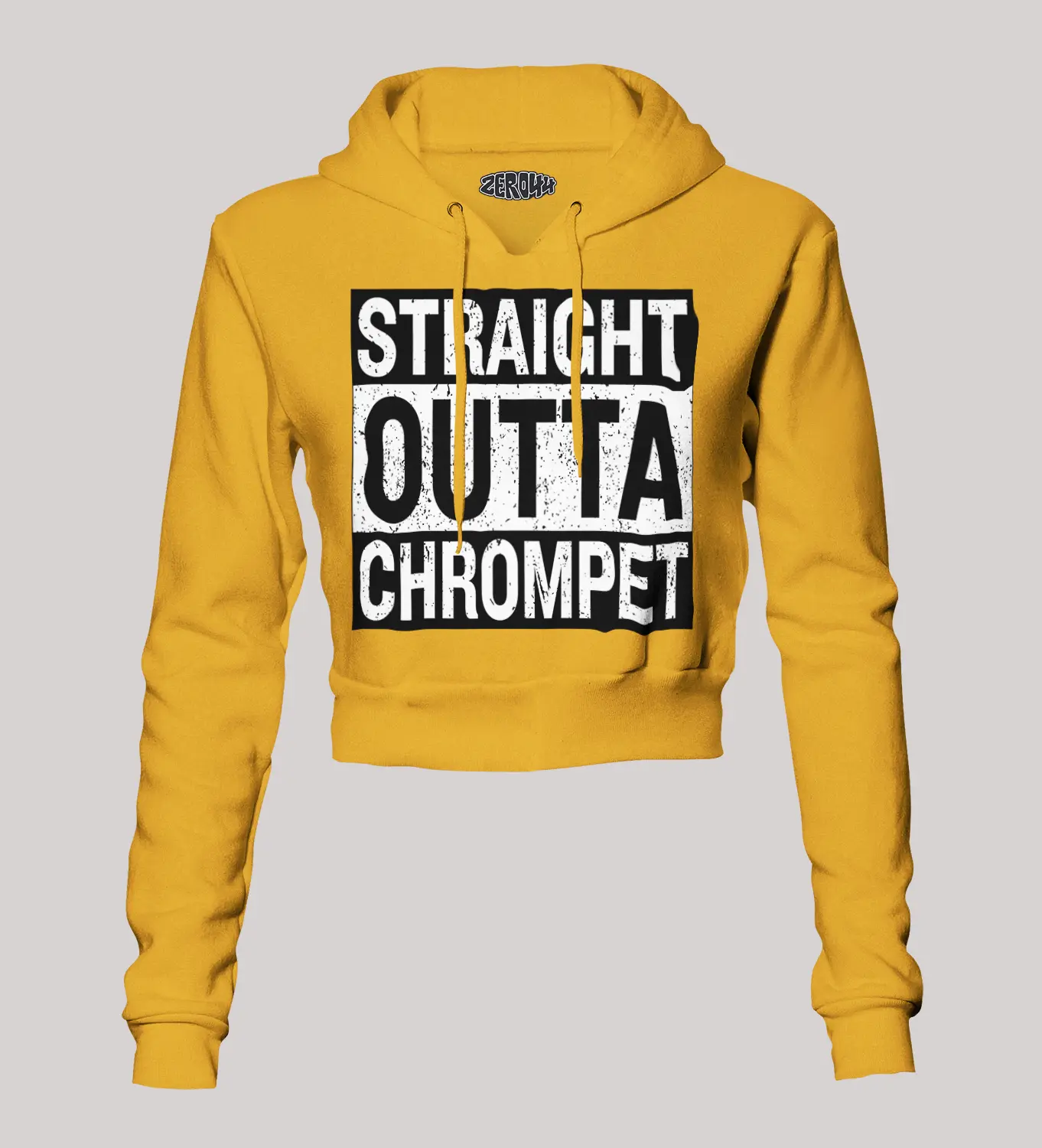 Straight Outta Chrompet Women's Crop Hoodies in Mustard Yellow Color
