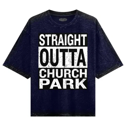 Straight outta church park men/unisex acid wash oversized t-shirt in navy blue color