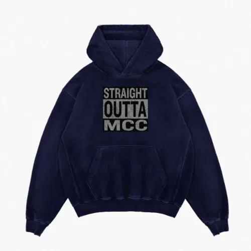 Straight outta mcc men/unisex acid wash hoodie in navy blue color