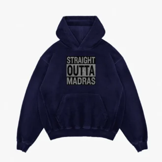 Straight Outta Madras Men/Unisex Acid Wash Hoodie in Navy Blue Color