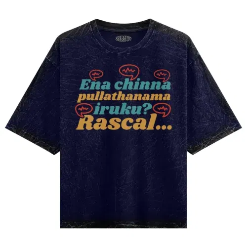 Ena chinna pulla thanama iruku rascal men/unisex acid wash oversized t-shirt in navy blue color