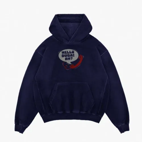 Hello dubai ah? Men/unisex acid wash hoodie in navy blue color