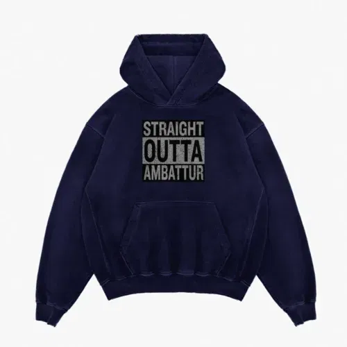 Straight outta ambattur men/unisex acid wash hoodie in navy blue color