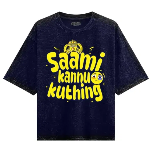 Saami kannu kuthing men/unisex acid wash oversized t-shirt in navy blue color