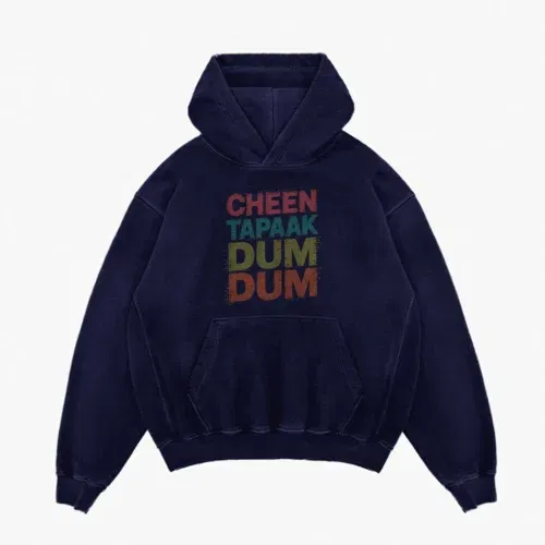 Cheen tapaak dum dum men/unisex acid wash hoodie in navy blue color