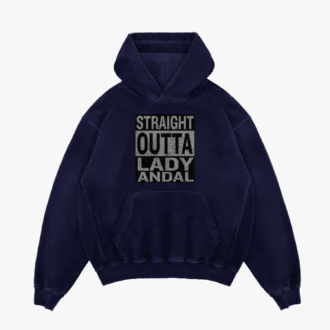 Straight Outta Lady Andal Men/Unisex Acid Wash Hoodie in Navy Blue Color