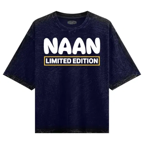 Naan limited edition men/unisex acid wash oversized t-shirt in navy blue color