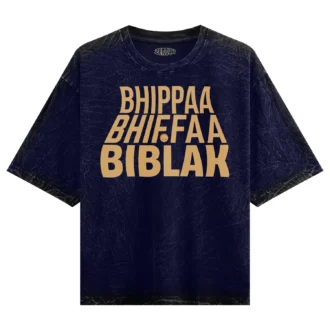 Bhippa Bhiffa Biblak Men/Unisex Acid Wash Oversized T-Shirt in Navy Blue Color